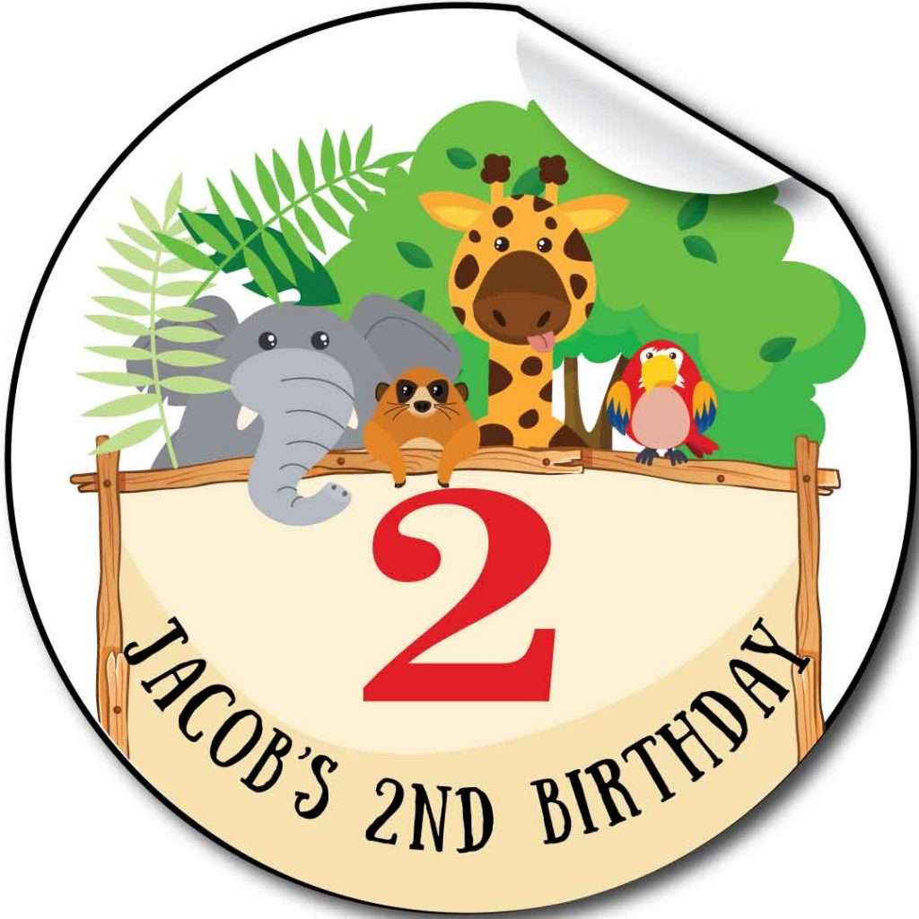 Zoo animals, Children's Birthday Party Stickers,