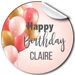 Pink Balloons Birthday Party Stickers,Personalised