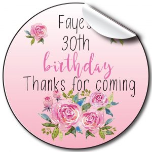 Pink Florals Birthday Party Stickers