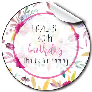Floral Circle Birthday Party Stickers,personalised