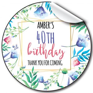 Floral frames Birthday Party Stickers, personalised