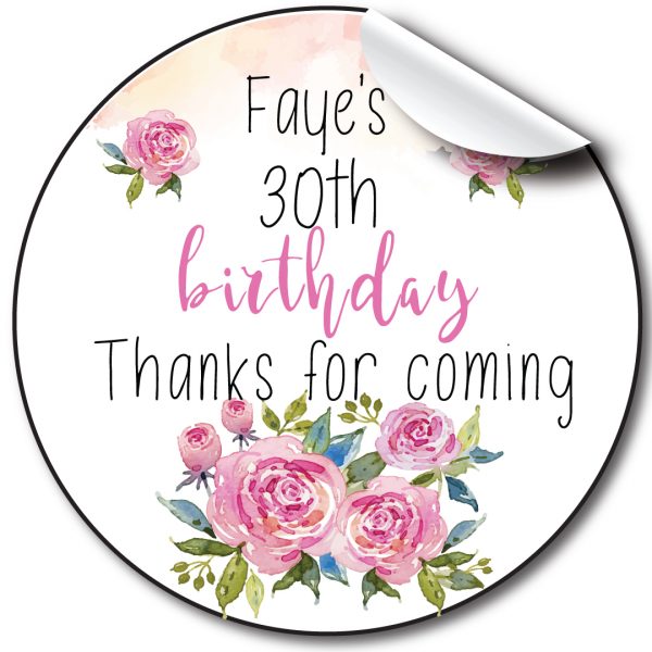 Floral Birthday Party Stickers,Personalised