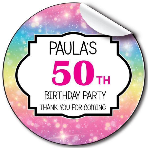 Rainbow sparkle Birthday Party Stickers