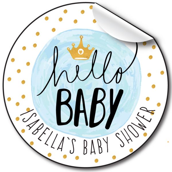 Baby Shower Personalised Stickers, Hello Baby Blue