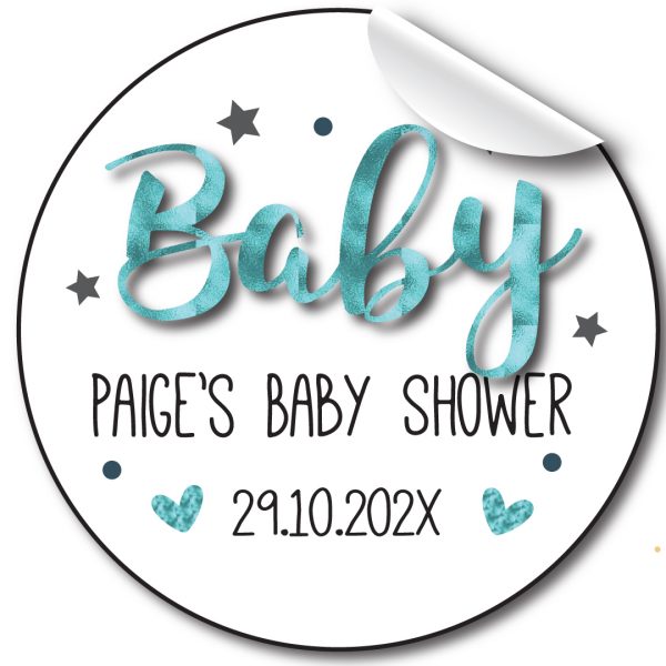 Personalised-baby-shower-stickerblue-foil-effect