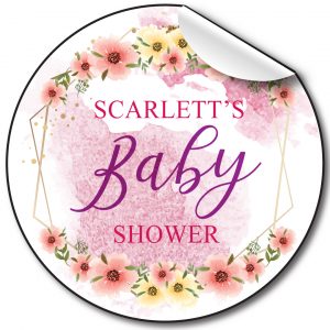 Personalised-baby-shower-stickers-with-floral-and-geometrics
