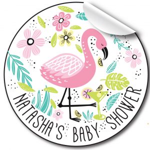 personalised-baby-shower-sticker-flamingo-and-florals