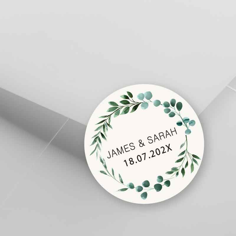 Floral-Wreath-Wedding-day-personalised-stickers,-label