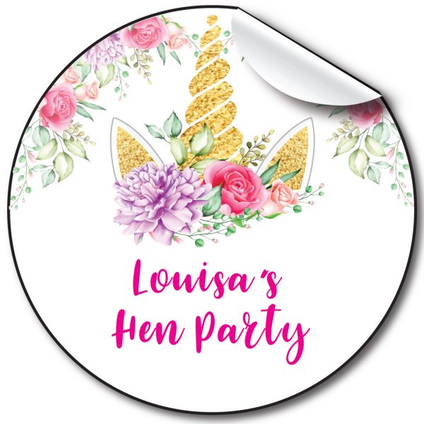 Unicorn floral Hen Party personalised stickers