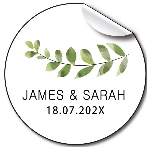 Eucalyptus Branch Wedding day personalised stickers, labels