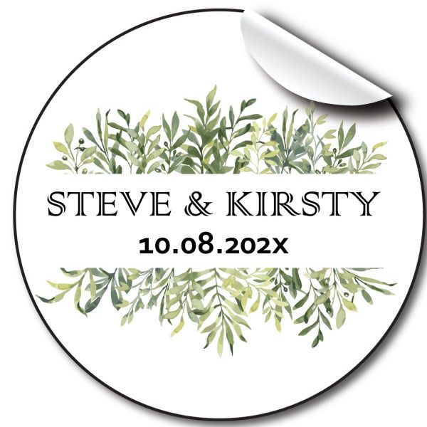 Green Floral Wedding day stickers, personalised labels