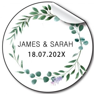 Floral Wreath Wedding day personalised stickers, label