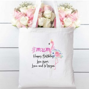 Tote bag flamingo and florals, cotton shopping bag