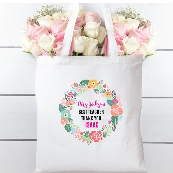 Tote bag floral wreath teacher. 100% cotton bag