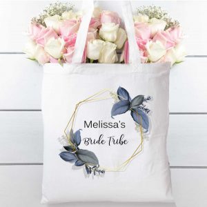 Hen party Floral blue cotton tote shopping bag