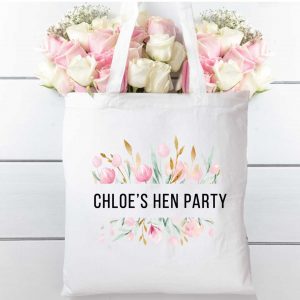 Hen party Water colour floral cotton tote shopping bag