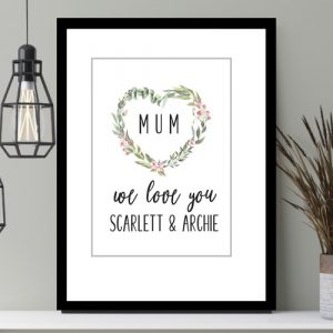 personalised prints floral heart mum
