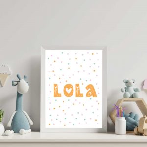 nursery-prints-personalised-name-with-hand-drawn-dots-background-pattern.