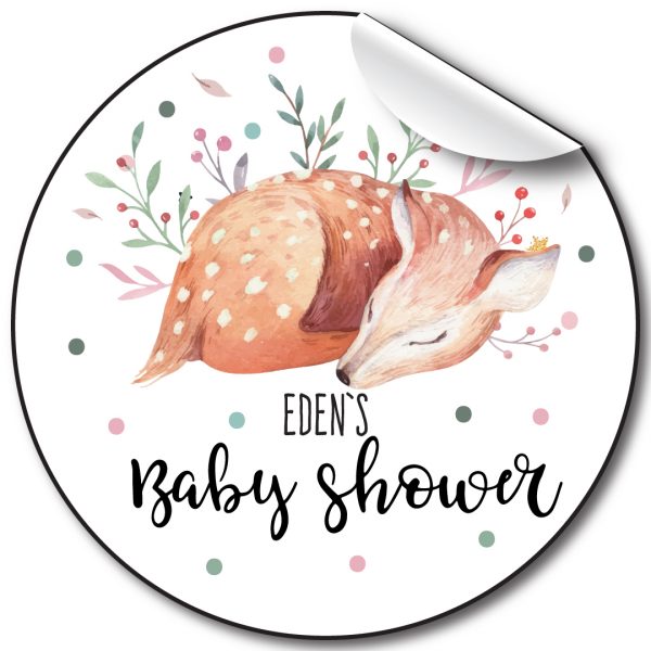 Fox florals Baby Shower Party Stickers, personalised