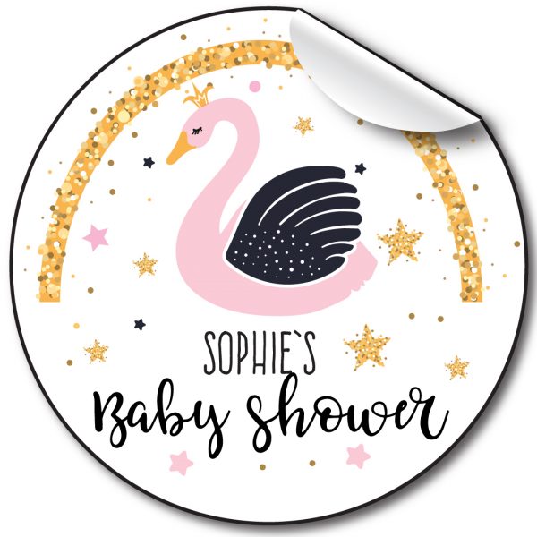 Baby-Shower-personalised-stickers-swan-and-glitter-effect