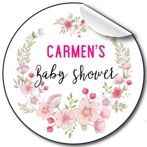 Baby Shower Personalised Stickers, Floral Wreath