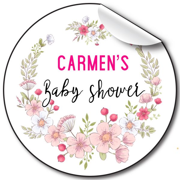 Baby Shower Personalised Stickers, Floral Wreath