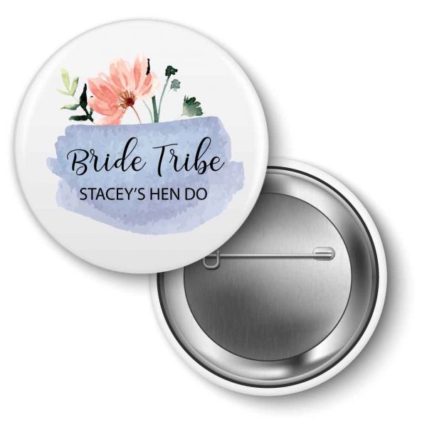 Hen-party-badges-blue-floral personalised