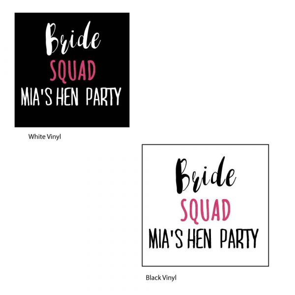 Hen party t-shirt stickers personalised-black-and-white-Bride Squad