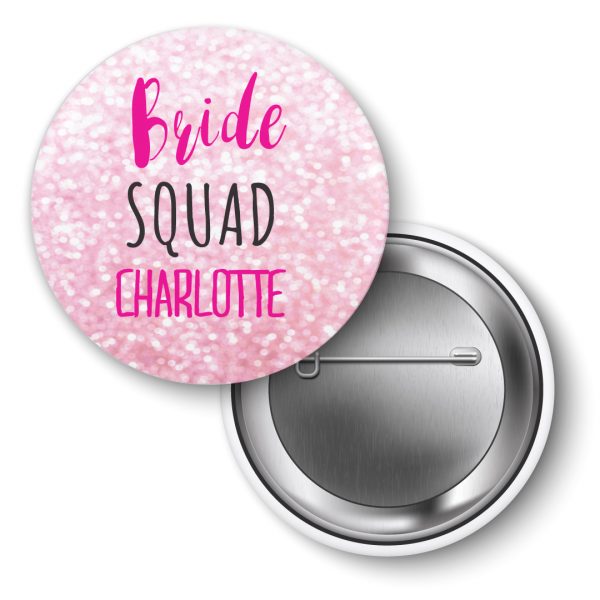Hen Party badges, personalised Bride squad