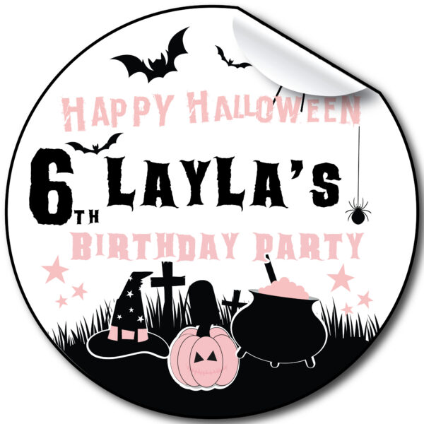 Halloween birthday party stickers personalised