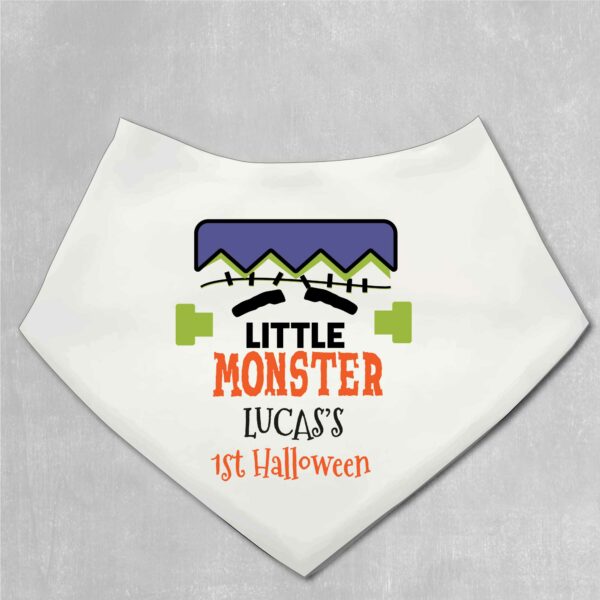 Personalised-Baby-bandana-bib-1st-Halloween-Little-monster