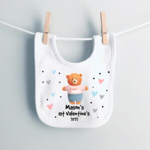 Personalised Valentines bib 2022 teddy hearts
