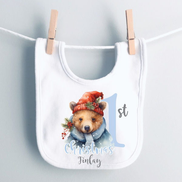 Personalised-Baby-bib-bear-1st-Christmas