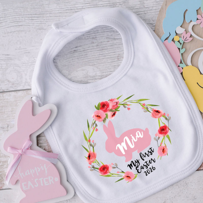 Personalised-Easter-Baby-Bibs-floral-and-rabbit